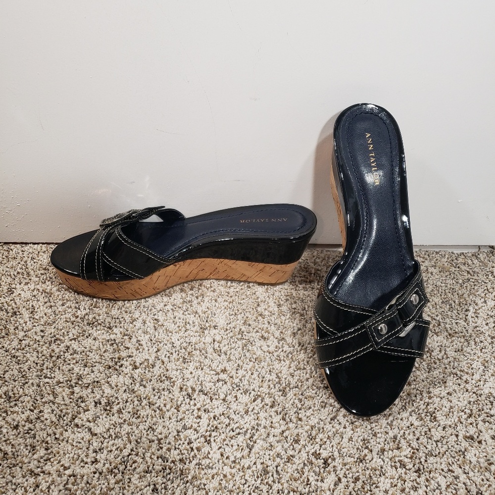Ann Taylor Black Espadrilles Wedge Slip Ons